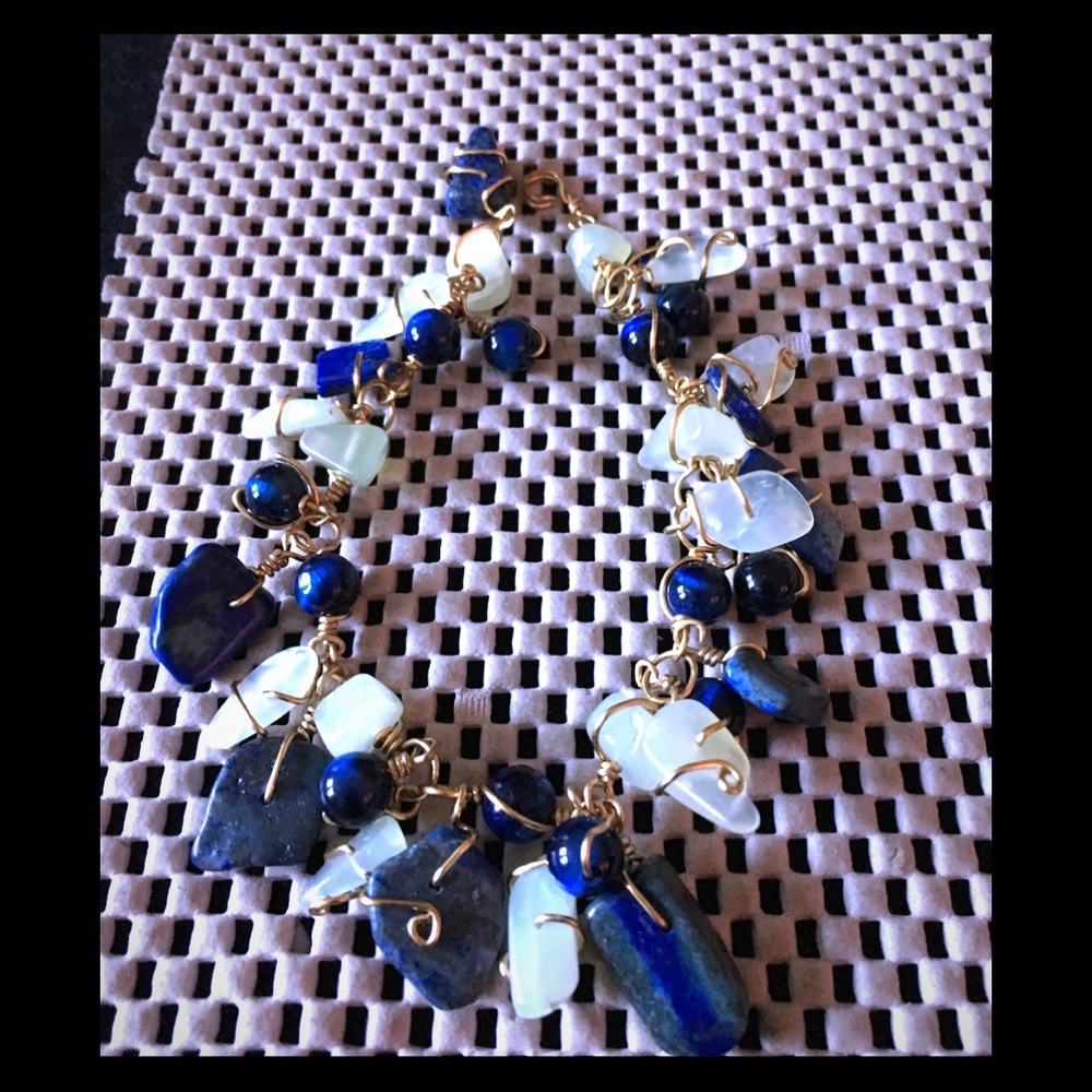 Brass Wire Wrap Semiprecious Stone Bracelet